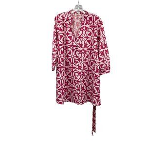 Sunday Up Womens Shift Dress 3/4 Sleeve Pink/White Size Large Belted